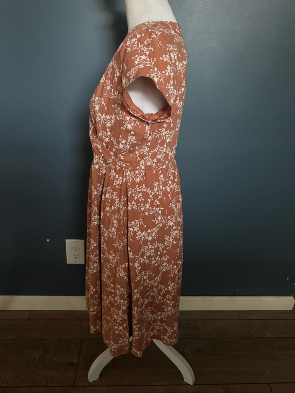Pact Organic Cotton Fit & Flare Crossover Dress Rust Terracotta Floral Pockets L - Picture 5 of 9